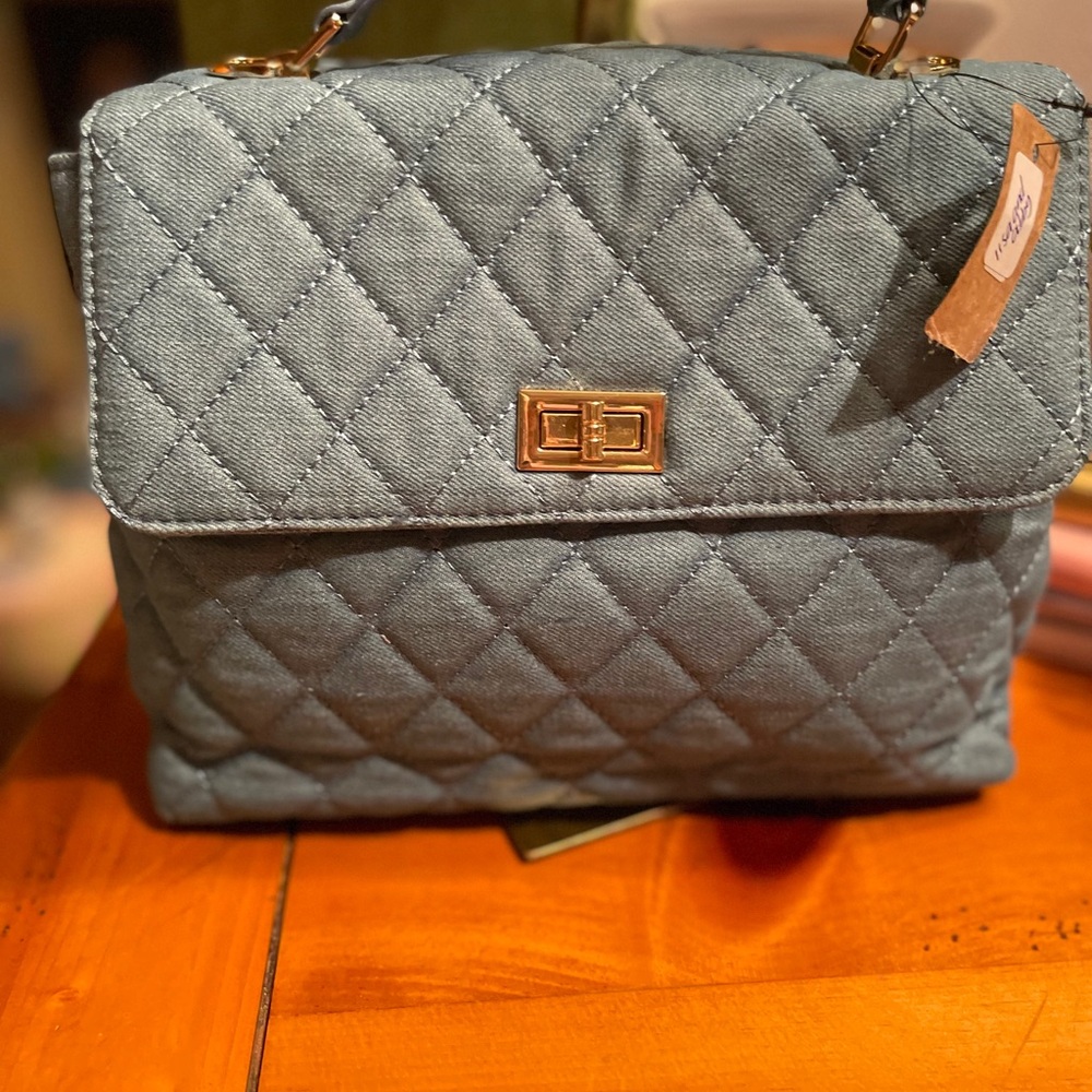 Blue denim hand bag could be crossbody. Hello 3am USA NWT